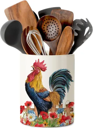 pinata Rooster Kitchen Decor Ceramic Utensil Holder, Cute Rooster Utensils Holder for Farmhouse Indoor Kitchen Decorations Rustic Farmhouse Decor (6.5 inch)