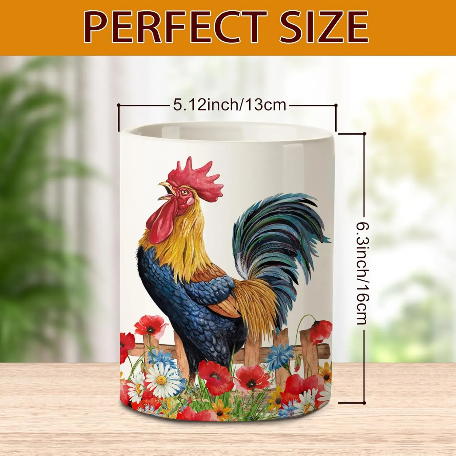 pinata Rooster Kitchen Decor Ceramic Utensil Holder, Cute Rooster Utensils Holder for Farmhouse Indoor Kitchen Decorations Rustic Farmhouse Decor (6.5 inch)