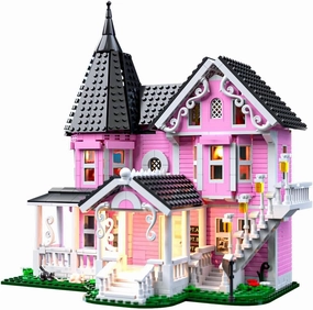 Pink Palace House Building Set with Lights, Halloween Haunted House Blocks Toy, Halloween House Kit for Kids Adults,Christmas for Girls and Boys, Aged 8  (1349PCS)