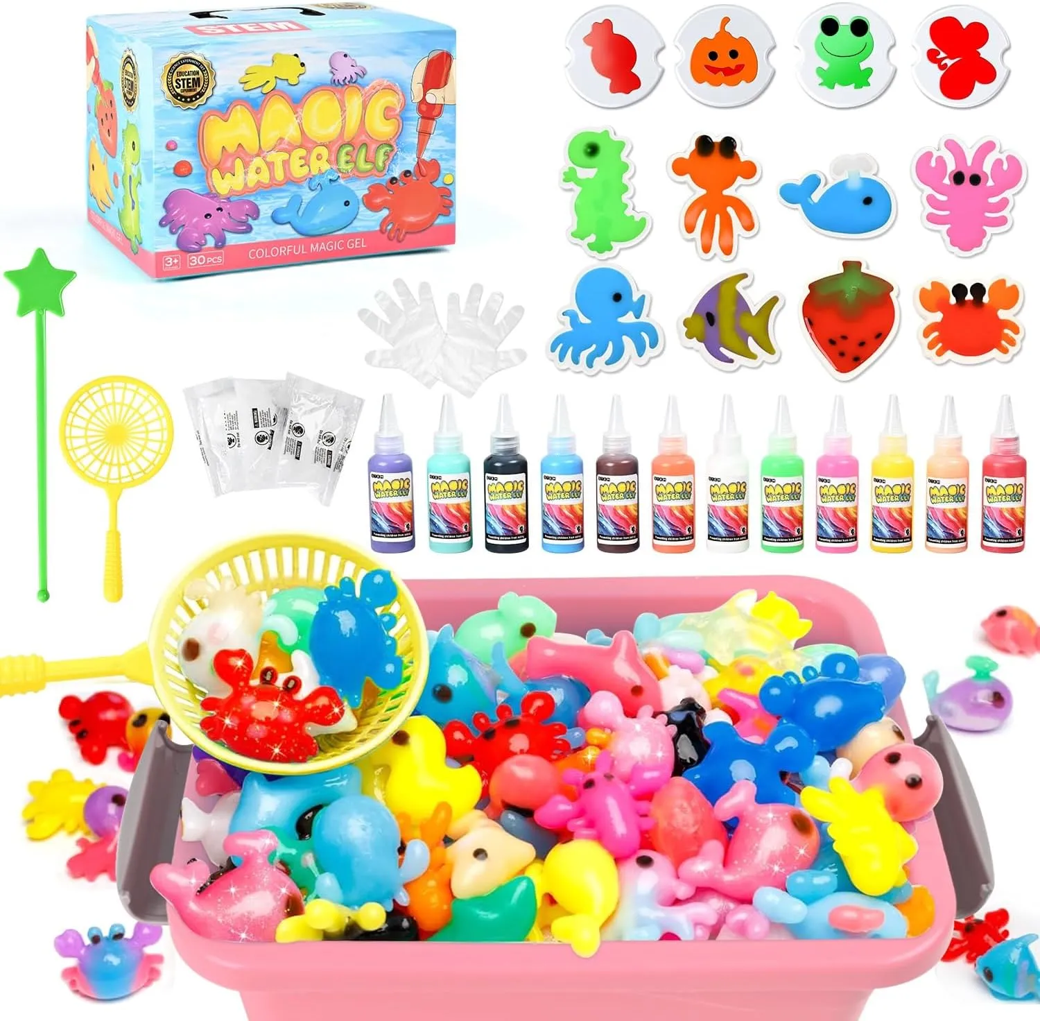 PIXATA Magic Water Toy Elf Kit,Aqua Animal Fairy Water Gel Creative Magic Pet Water Creation kit, 12 Color Gels, Arts & Crafts DIY STEM Kits Children's DIY (12 Colors)