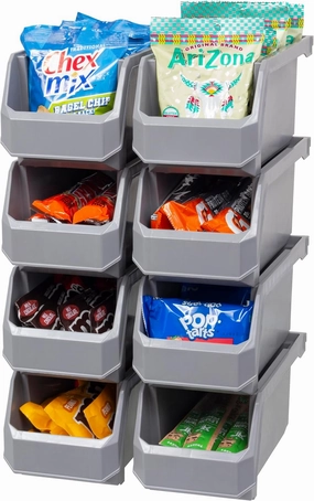 Plastic Containers for Organizing and Storage Bins for Closet, Kitchen, Office, Garage or Pantry Organization, Stackable Bins, Medium (11" x 5" x 5.5"), 8-Pack, Grey