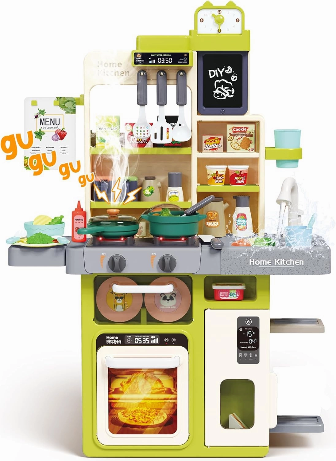 Play Kitchen for Toddlers 1-3 Pretend Play Toys with Sound and Light Steam Play Sink Cooking Stove Play Kitchen Accessories Kitchen Set Kids 1-3 2-4 Little Girl Toys for 1 2 3 4  Year (Green)