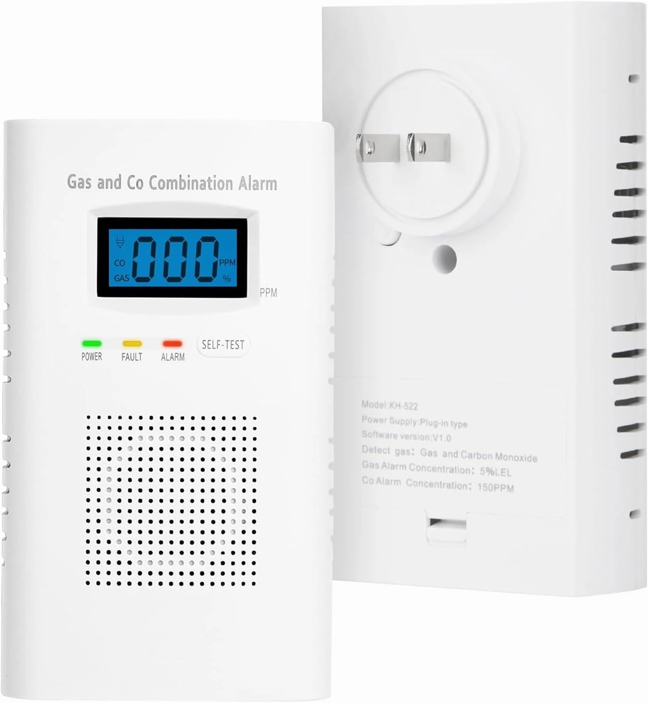 Plug-in Carbon Monoxide detectorand Natural Gas Detector， 2-in-1 CO Alarm and Gas Leak Detector with Sound and Light Alarm for Kitchen，RV，Office - 1Pcs