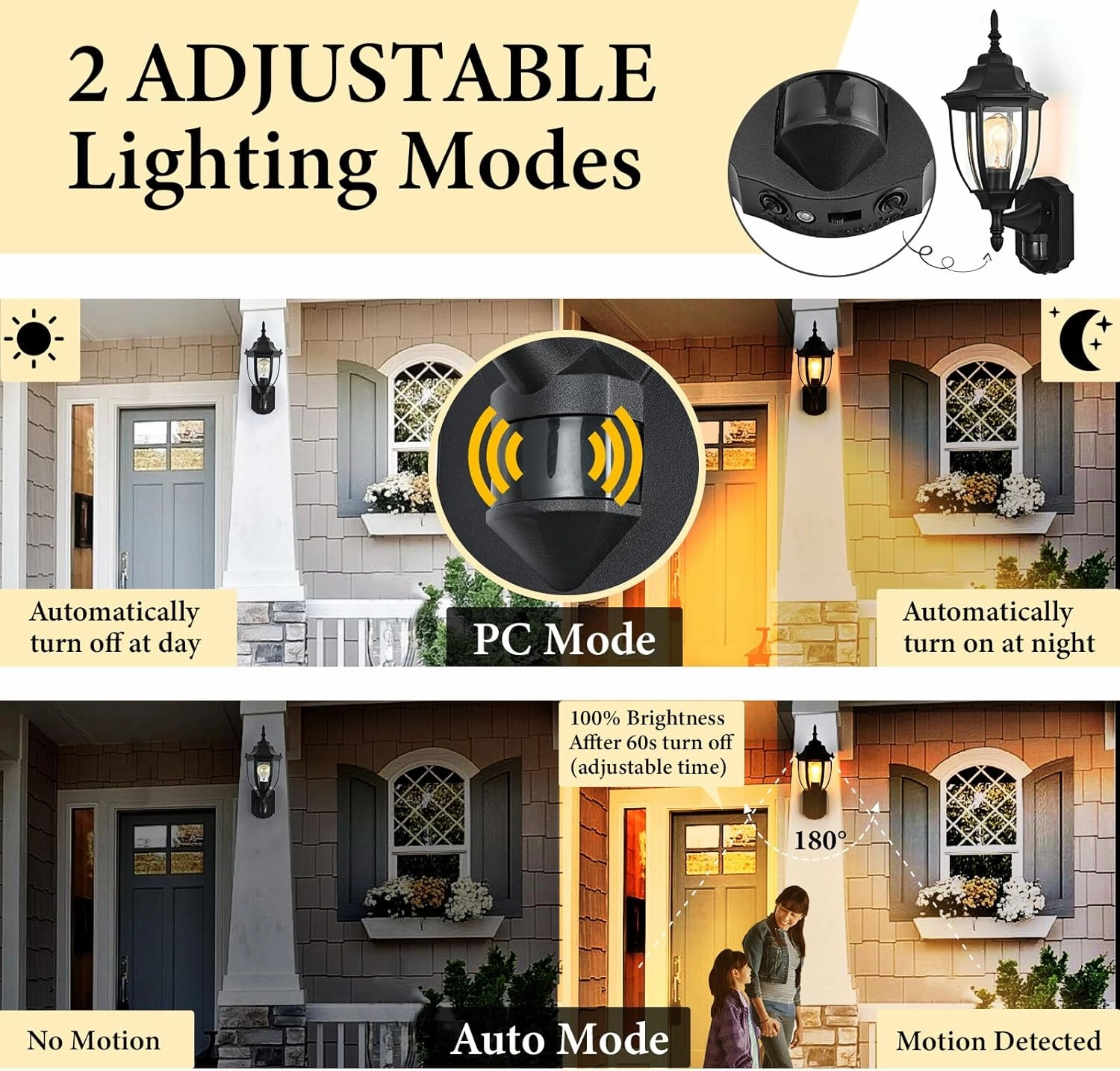Porch Lights Outdoor Motion Sensor Wall Sconce Anti-Rust Aluminum, Exterior Outdoor Wall Lights Dusk to Dawn Porch Light Fixture Wall Mount for House Outside Patio