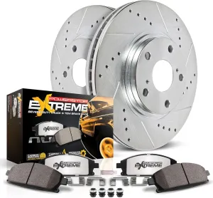 Power Stop Front Brake Kit For 2007-2009 Chrysler Aspen, 2007-2009 Dodge Durango, 2006-2010 Ram 1500 - Drilled and Slotted Rotors Ceramic Brake Pads, Replacement