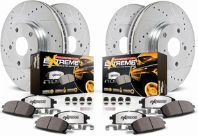 Power Stop Front and Rear Z36 Truck & Tow Brake Pads For 2000-2010 Chevy Silverado 2500, 2004-2006 3500, 2007 GMC Sierra 2500, 2007 3500 - Drilled and Slotted Rotors Kit