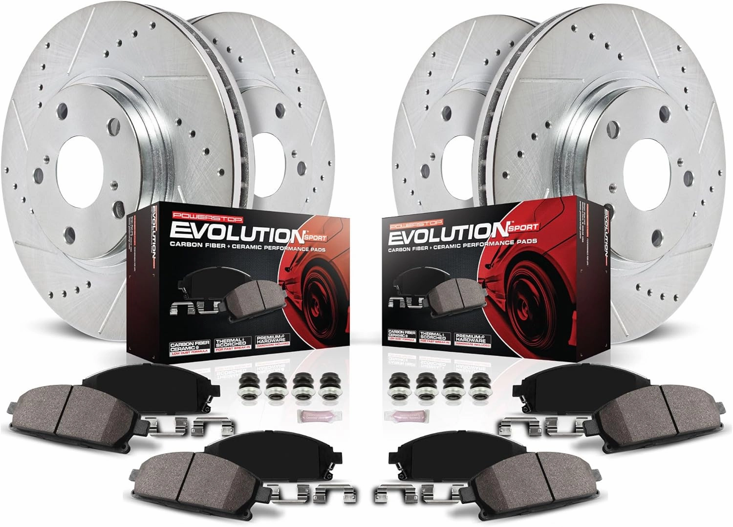 Power Stop K7260 Front & Rear Z23 Evolution Sport Brake Upgrade Kit and 1 Front & 1 Rear Sensor Wires For Land Rover Discov, Land Rover Range Rover, Land Rover Range Rover Sport [Model Specific]