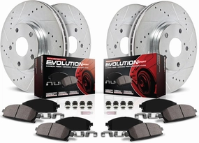 Power Stop K8171 Front and Rear Z23 Carbon Fiber Brake Pads with Drilled and Slotted Brake Rotors Kit and 2 Front & 2 Rear Sensor Wires For 2019 2020 Chevy Silverado 1500