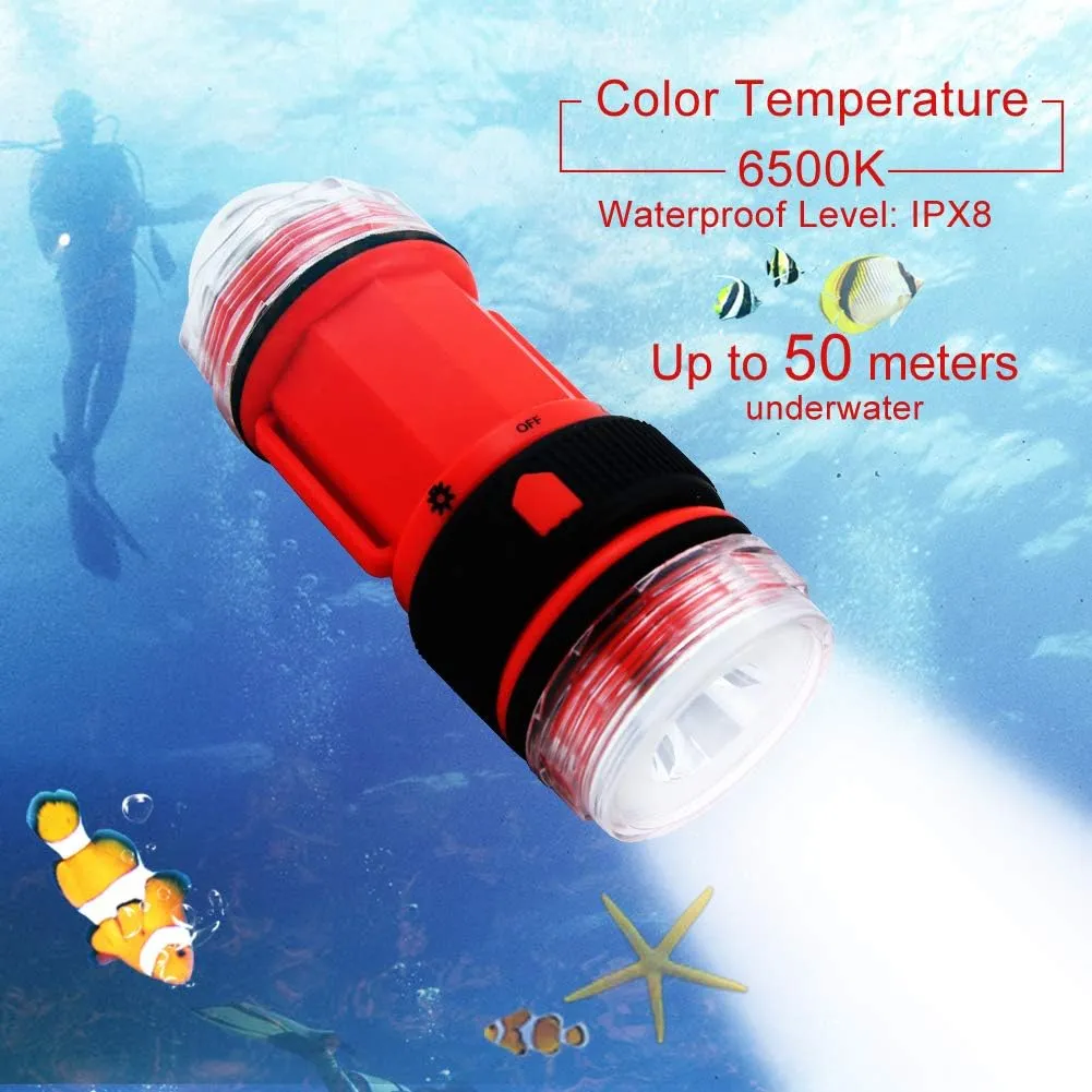 Powerful Dive Light, Waterproof Flashlights Scuba Diving Flashlight, High Lumens Underwater lights Led Flashlights. Brightest Submarine Flashlight for Diving and Outdoor Activities.