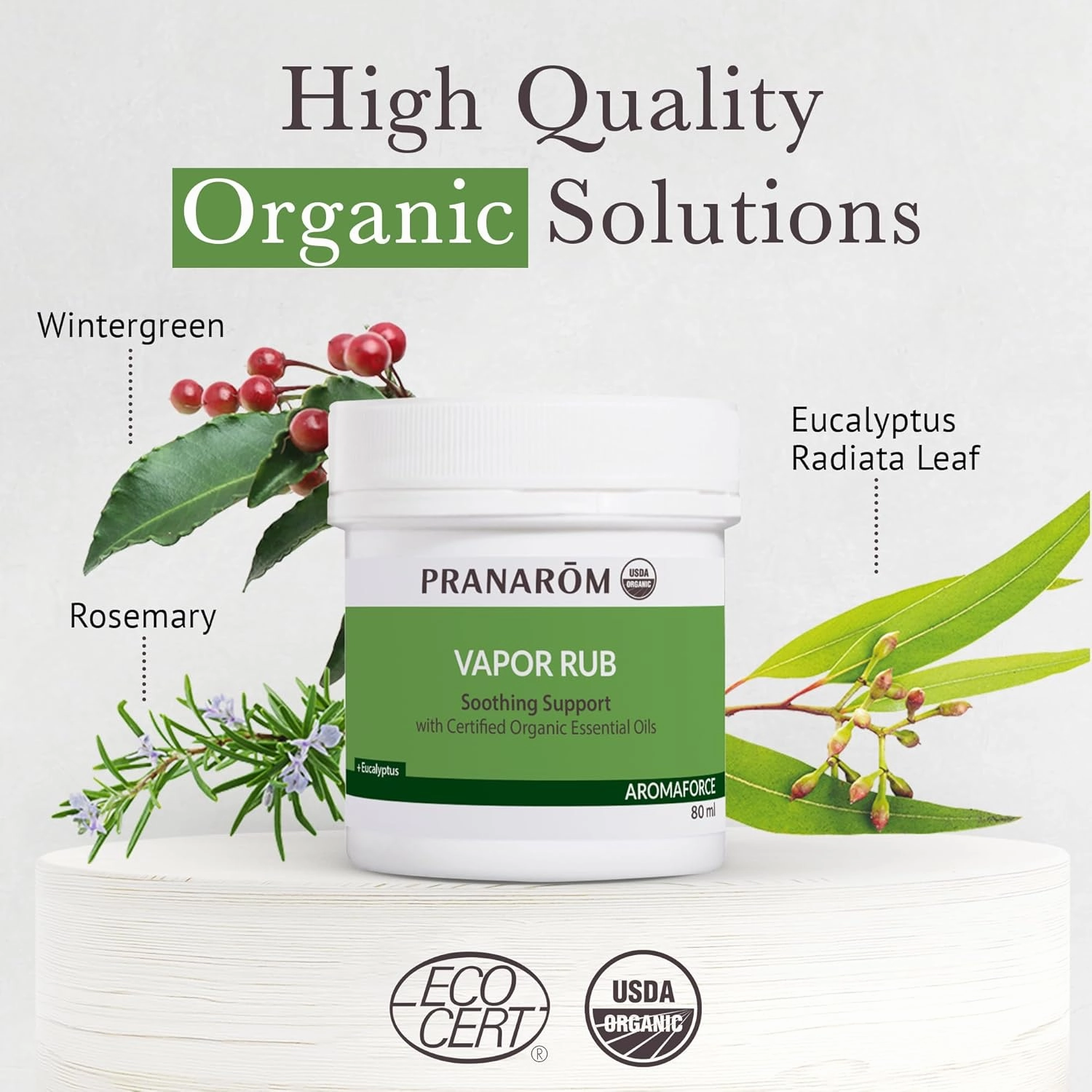 Pranarom USDA Certified Organic Vapor Rub (80ml) with Eucalyptus, Rosemary, & Thyme for Congestion and Sinus Support, Relieve Cough & Congestion, Petroleum Free, Safe for Kids & Adults