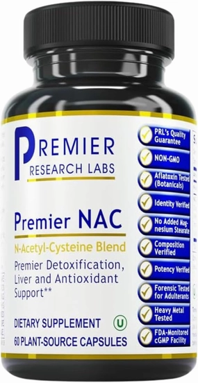Premier Research Labs Premier NAC - NAC Supplement N-Acetyl Cysteine, N-Acetyl-L-Cysteine, Liver & Immune Support, 300mg NAC Per Capsule - 60 Vegetarian Capsules