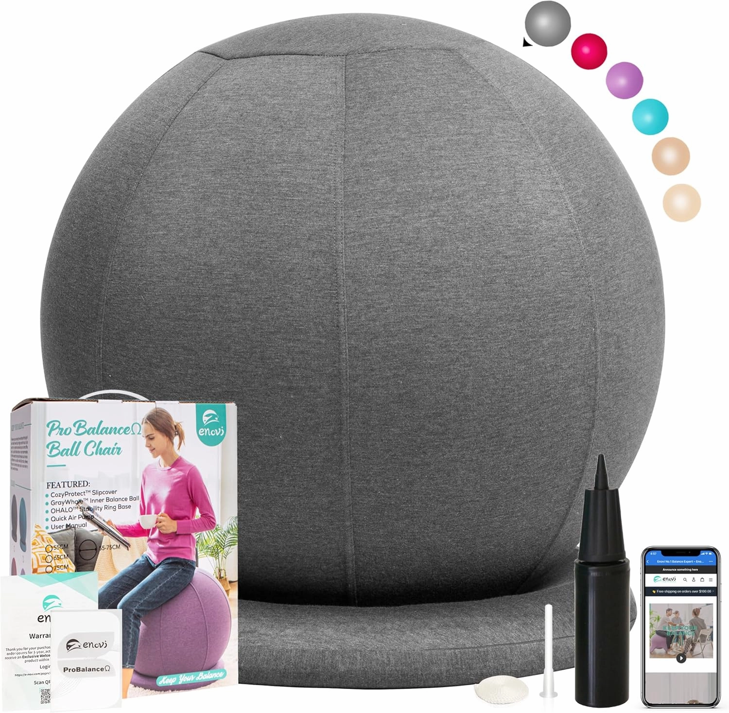 ProBalanceΩ Ball Chair, Yoga Ball Chair Exercise Ball Chair with Slipcover and Base for Home Office Desk, Birthing & Pregnancy, Stability Ball & Balance Ball Seat to Relieve Back Pain, Multiple color size