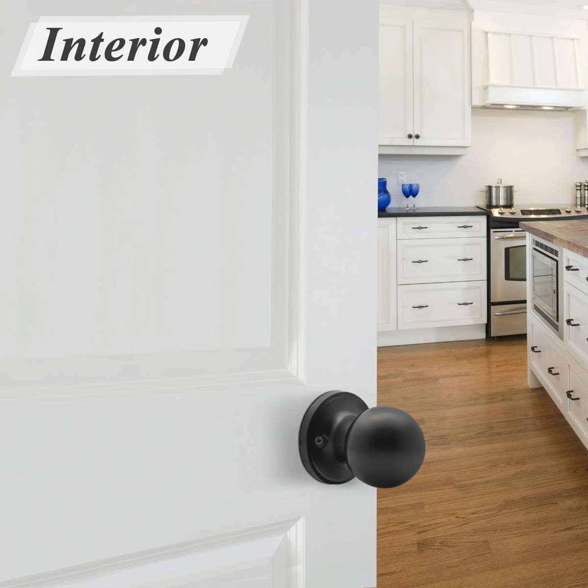 Probrico Matte Black Hall/Closet Door Knobs, Round Ball Passage Door Knobs for Interior Door, Keyless Non-Locking Door Handles, 5 Pack
