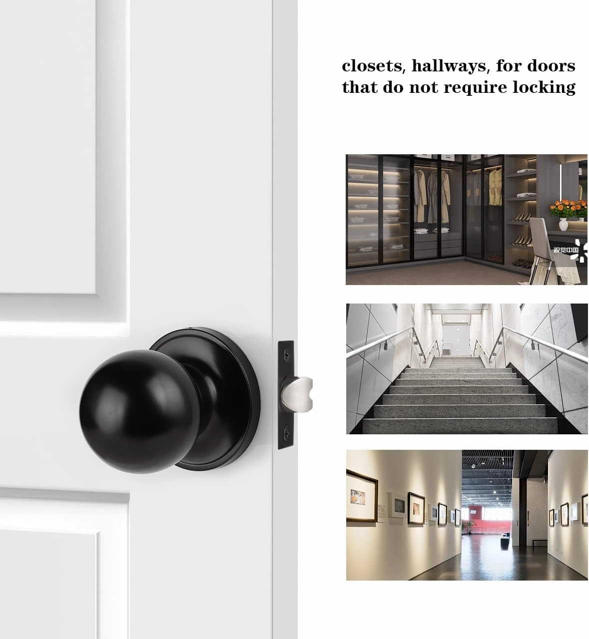 Probrico Matte Black Hall/Closet Door Knobs, Round Ball Passage Door Knobs for Interior Door, Keyless Non-Locking Door Handles, 5 Pack