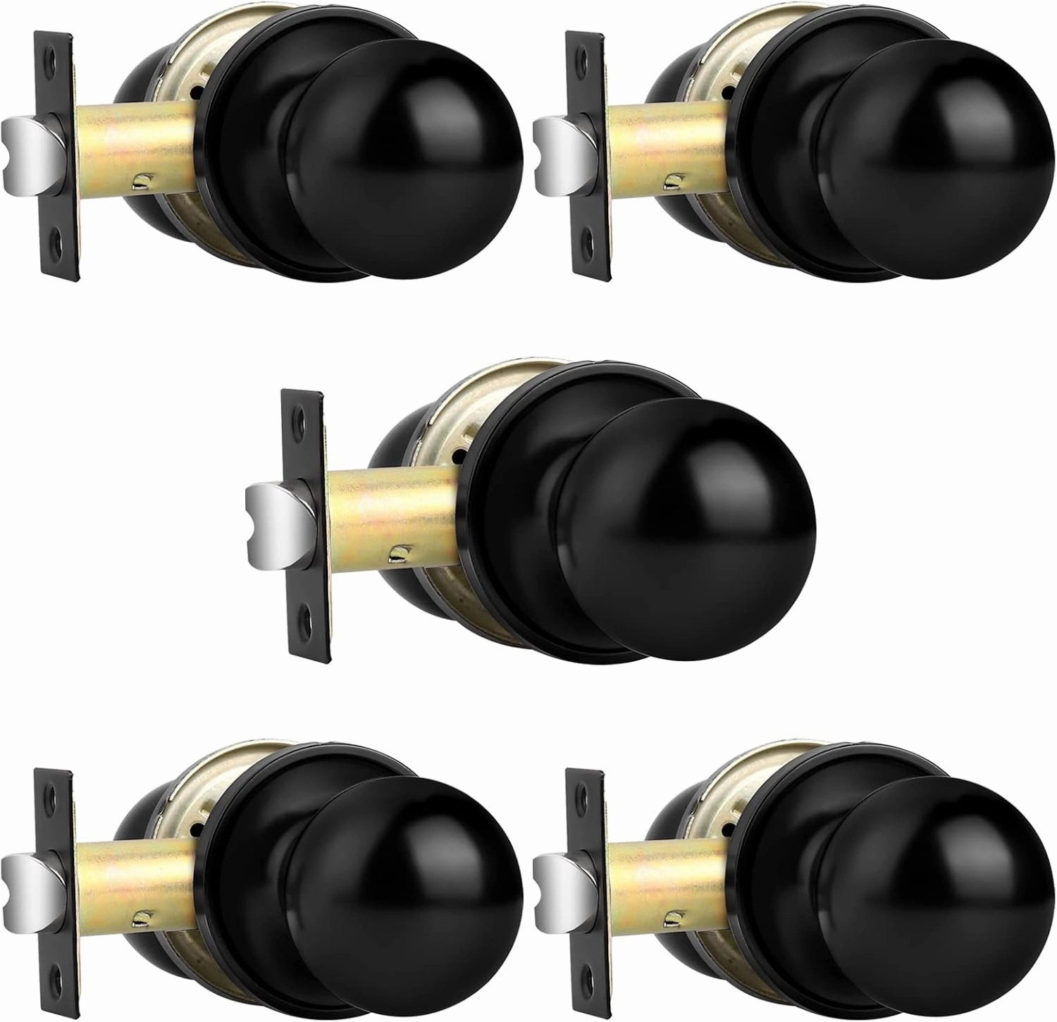 Probrico Matte Black Hall/Closet Door Knobs, Round Ball Passage Door Knobs for Interior Door, Keyless Non-Locking Door Handles, 5 Pack