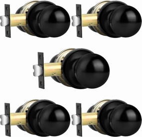Probrico Matte Black Hall/Closet Door Knobs, Round Ball Passage Door Knobs for Interior Door, Keyless Non-Locking Door Handles, 5 Pack