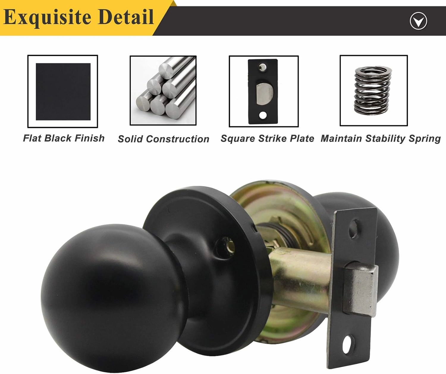 Probrico Matte Black Hall/Closet Door Knobs, Round Ball Passage Door Knobs for Interior Door, Keyless Non-Locking Door Handles, 5 Pack