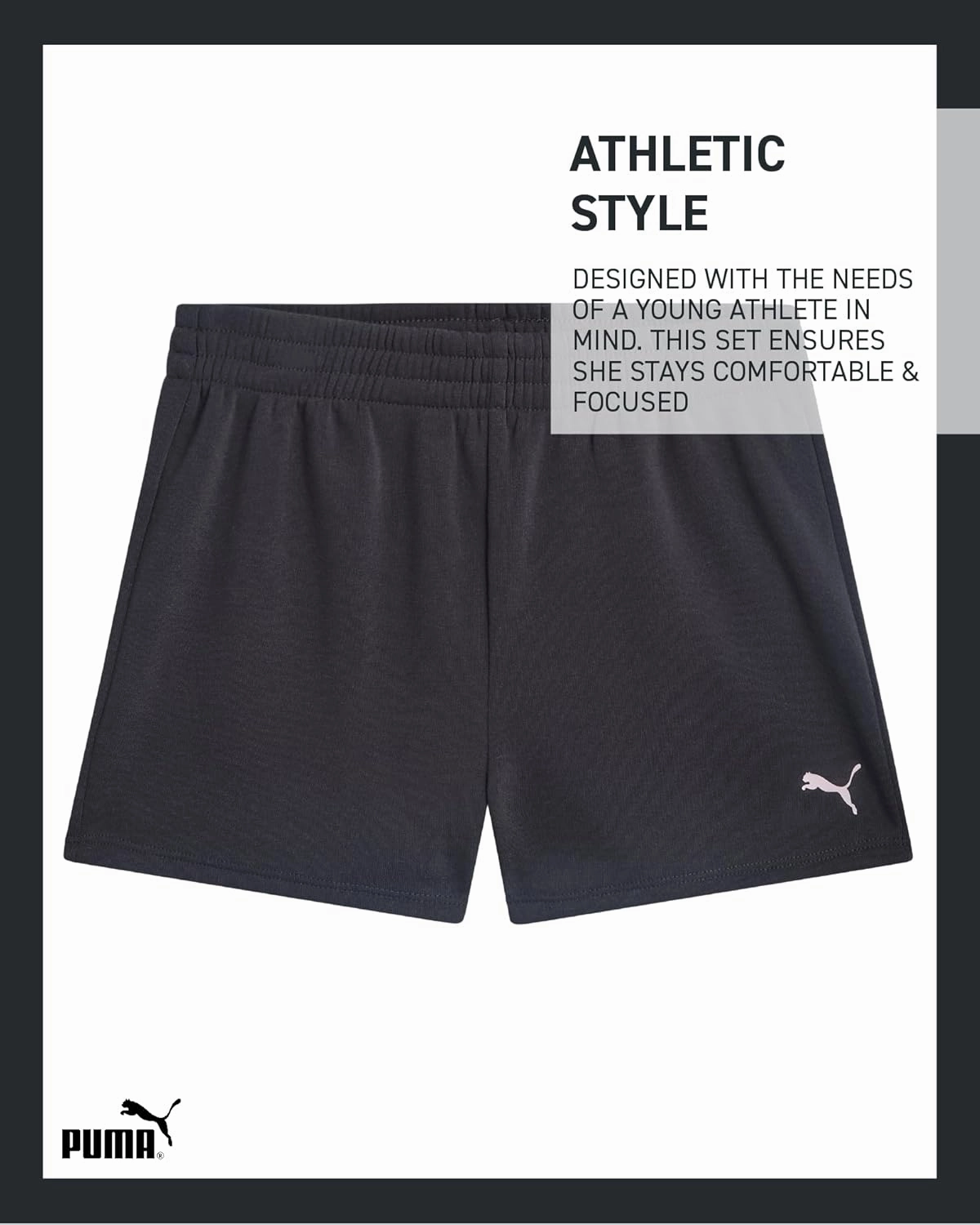 PUMA Girls Active Shorts Set - 3 Piece Performance T-Shirt, Tank Top, Gym Shorts - Summer Athletic Outfit for Girls (7-14)