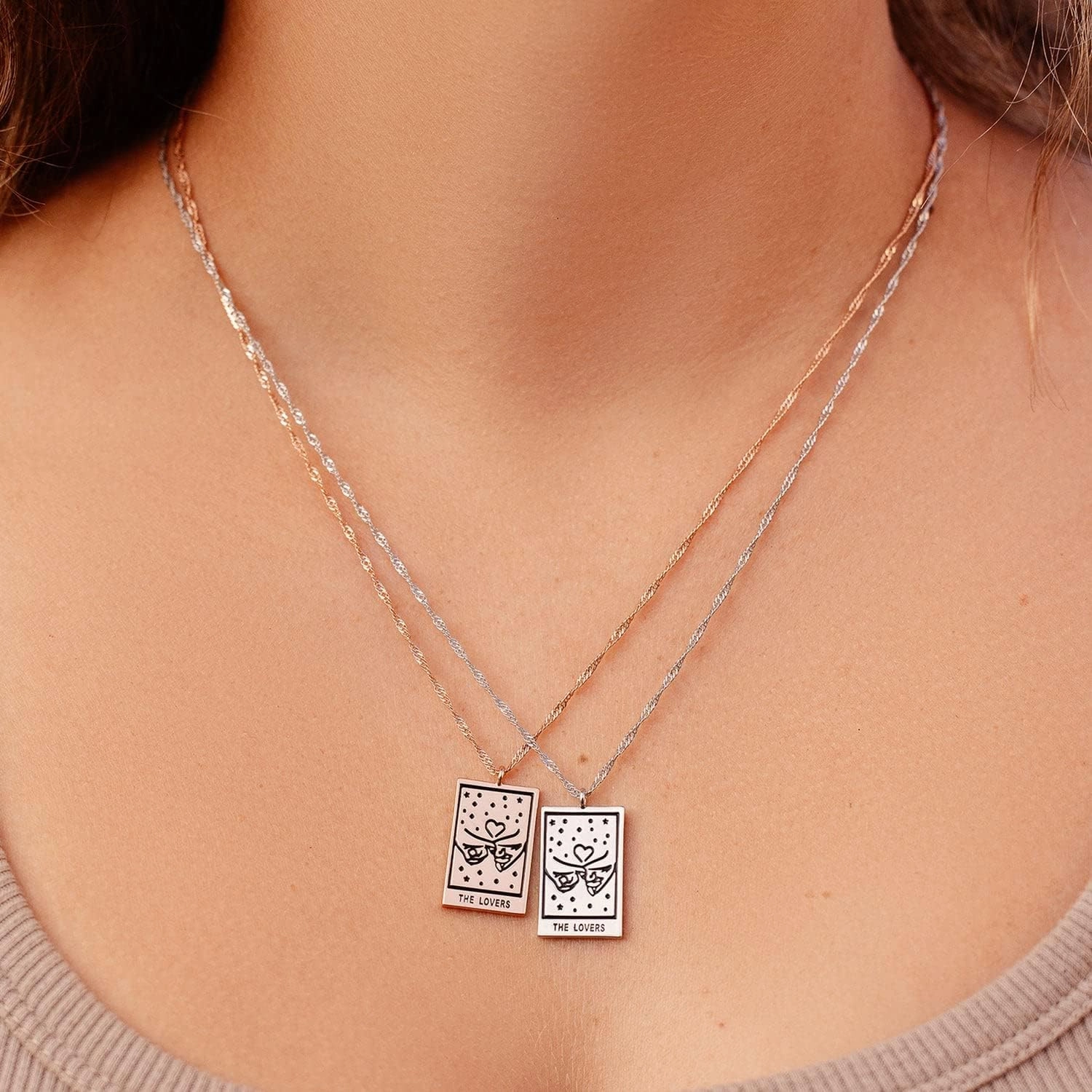 Pura Vida 18" Silver or Rose Gold Tarot Pendant Necklace - Handmade Statement Necklace with Silver or Rose Gold Chain - Long Necklaces, Boho Jewelry for Women - 3" Extender
