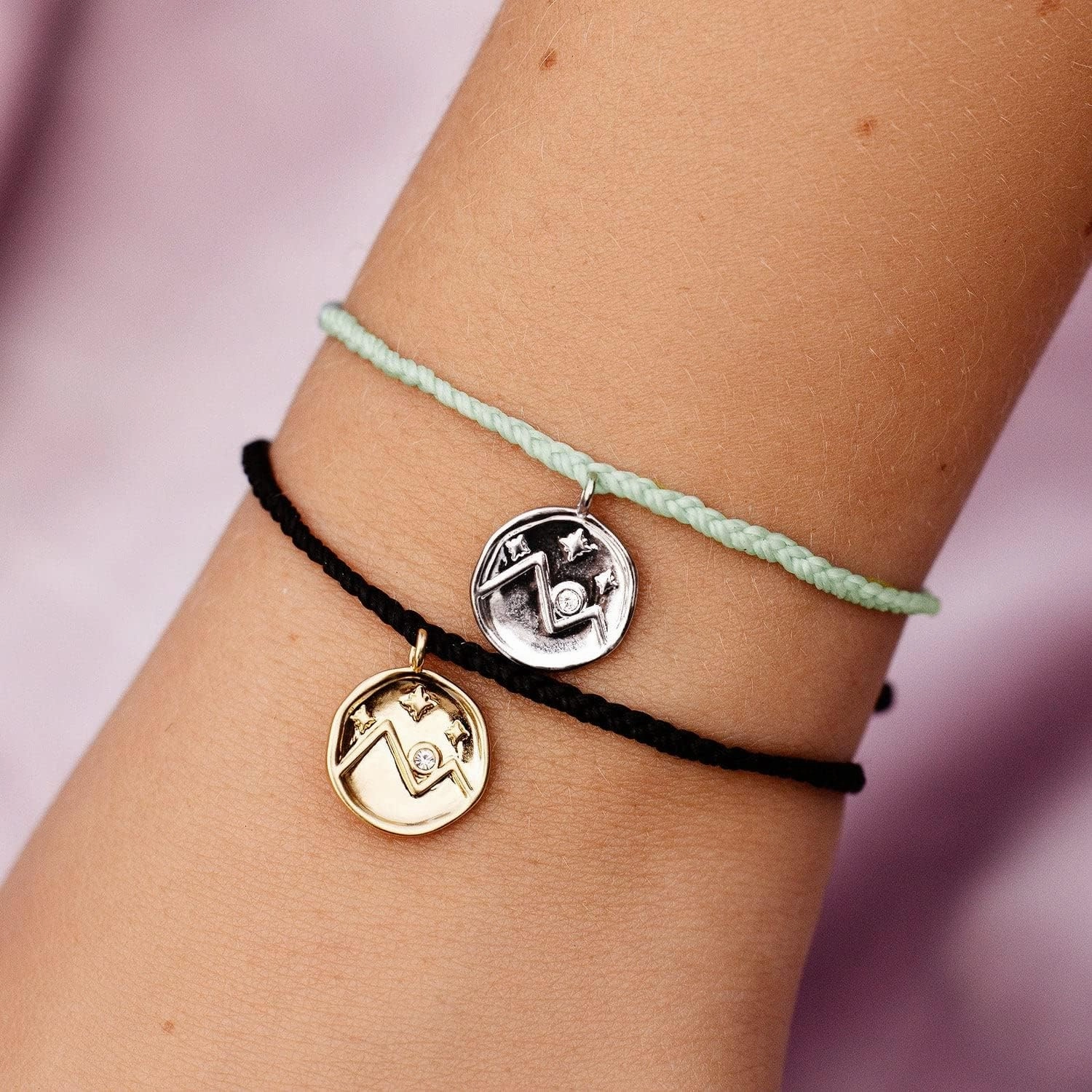 Pura Vida Bracelet Silver or Gold Crystal Mountain Coin Charm Bracelet - Handmade with Czech Crystal, Adjustable with Waterproof Band - Stackable Bracelets, Handmade Braceletss