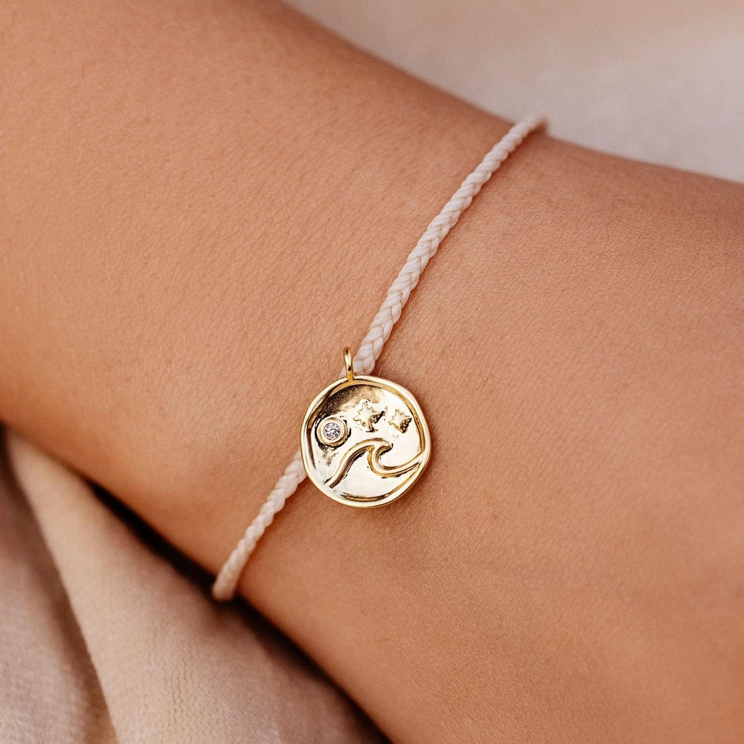 Pura Vida Bracelet Silver or Gold Crystal Wave Coin Charm Bracelet - Handmade with Czech Crystal, Adjustable with Waterproof Band - Stackable Bracelets, Handmade Braceletss