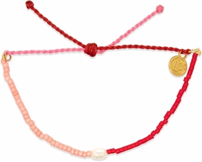 Pura Vida Bracelets Pearl Two-Tone Beaded Charm Bracelet for Women - Pink/Red