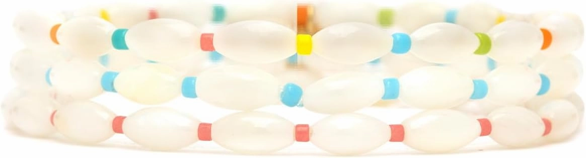 Pura Vida Bracelets Rainbow Pearl Bead Stretch Bracelet Pack for Women, Set of 3