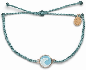 Pura Vida Silver or Rose Gold Wave Cameo Bracelet - 100% Waterproof, Adjustable Band, Brand Charm