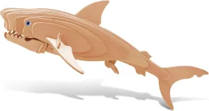 Puzzled 3D Puzzle Great White Shark Wood Craft Construction Model Kit, Educational DIY Wooden Sea Life Toy Assemble Model Unfinished Crafting Hobby Puzzle, Build and Paint for Decoration 23pcs Pack