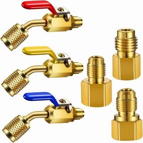 R22 Gauges With Ball Valve 6 Pieces Air Conditioning Refrigerant Angled Compact Ball Valve 1/4 Inch for R410A R134A R12 R22 AC HVAC Refrigerant Tank Adapter 6014 Vacuum Pump Adapter