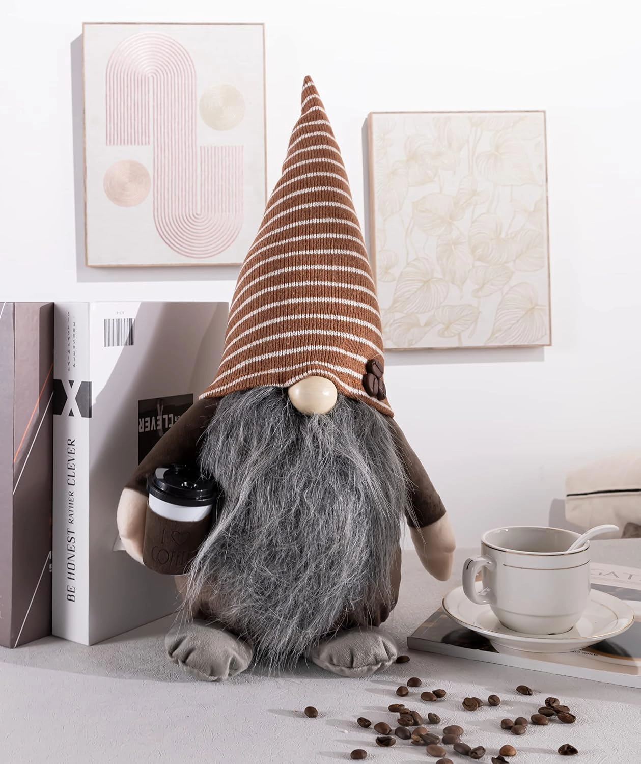 Rae Dunn Kitchen Gnome - Home Decor Decorations - Scandinavian/Swedish/Nordic Tomte Nisse Plush Figurine - 19" Elf with Beard Ornament for Shelf, Table, Desk Décor