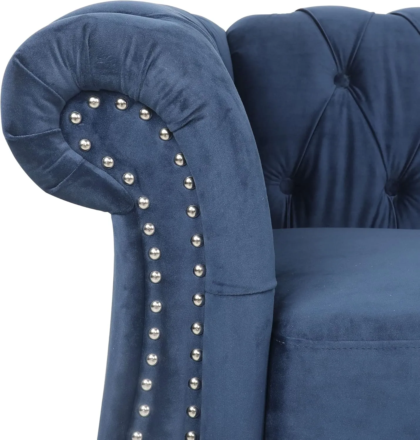 RARZOE Chesterfield Classic Sofa, Mordern 3 Seater Velvet Sofa Couch, Tufted Back Chesterfield Settee Sofas with Nailhead Trim Scroll Arms for Living Room Apartment(Blue)