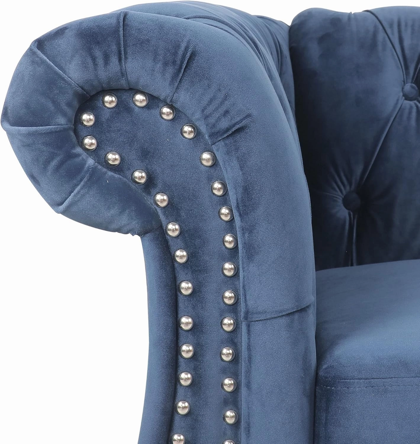 RARZOE 2 Pieces of Living Room Furniture Sofa Sets, Modern Contemporary Tufted Button Velvet Accent Club Chair&Chesterfield Loveseat Sofas Set with Nailhead Trim Scroll Arms for Home Furniture(Blue)