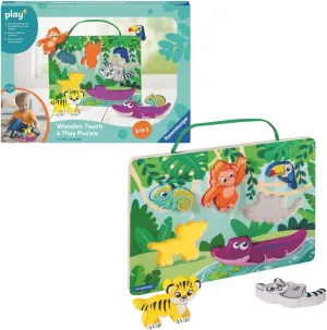 Ravensburger Play  Wooden Touch & Play Puzzle - in The Jungle | Textured Wooden Puzzle | Engages Tactile & Fine Motor Skills