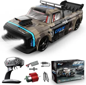 RC Drift Car, 1/12 Remote Control Cars 2.4Ghz 4WD Drifting RC Car with Gyro, LED Light and 2 Rechargeable Batteries, 30km/H Hobby Racing Cars for Boys Kids Girls Adults, Army Green