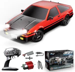 RC Drift Car, 1/12 Remote Control Cars 2.4Ghz 4WD Drifting RC Car with Gyro, LED Light and 2 Rechargeable Batteries, 30km/H Hobby Racing Cars for Boys Kids Girls Adults, Red