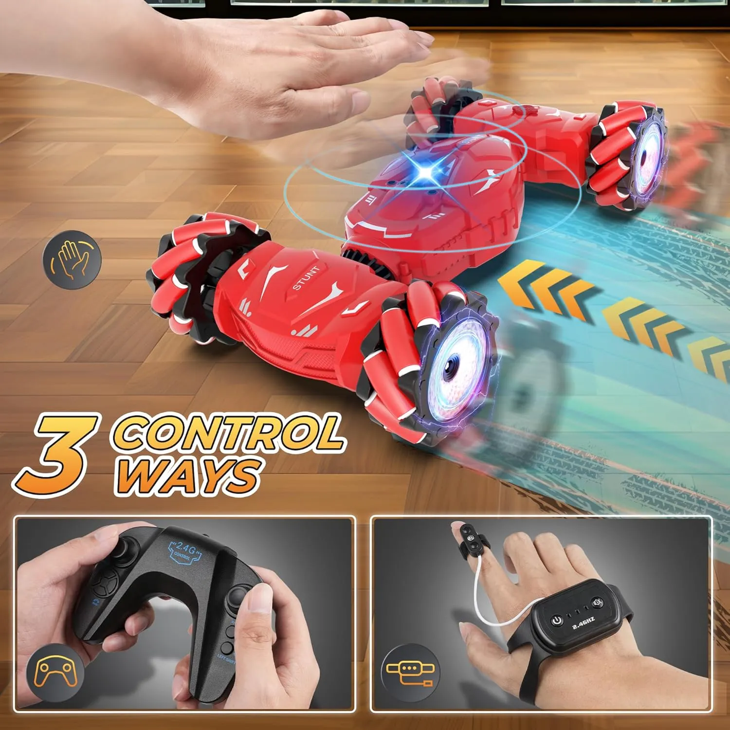 RC Stunt Cars, Gesture Sensing Remote Control Car for 6-12 Boys Girls, 2.4Ghz Hand Controlled Car with Lights Music Sprayer, 360° Rotation, Drift, 4WD Off-Road, Birthday Xmas Gifts Toys for Kids