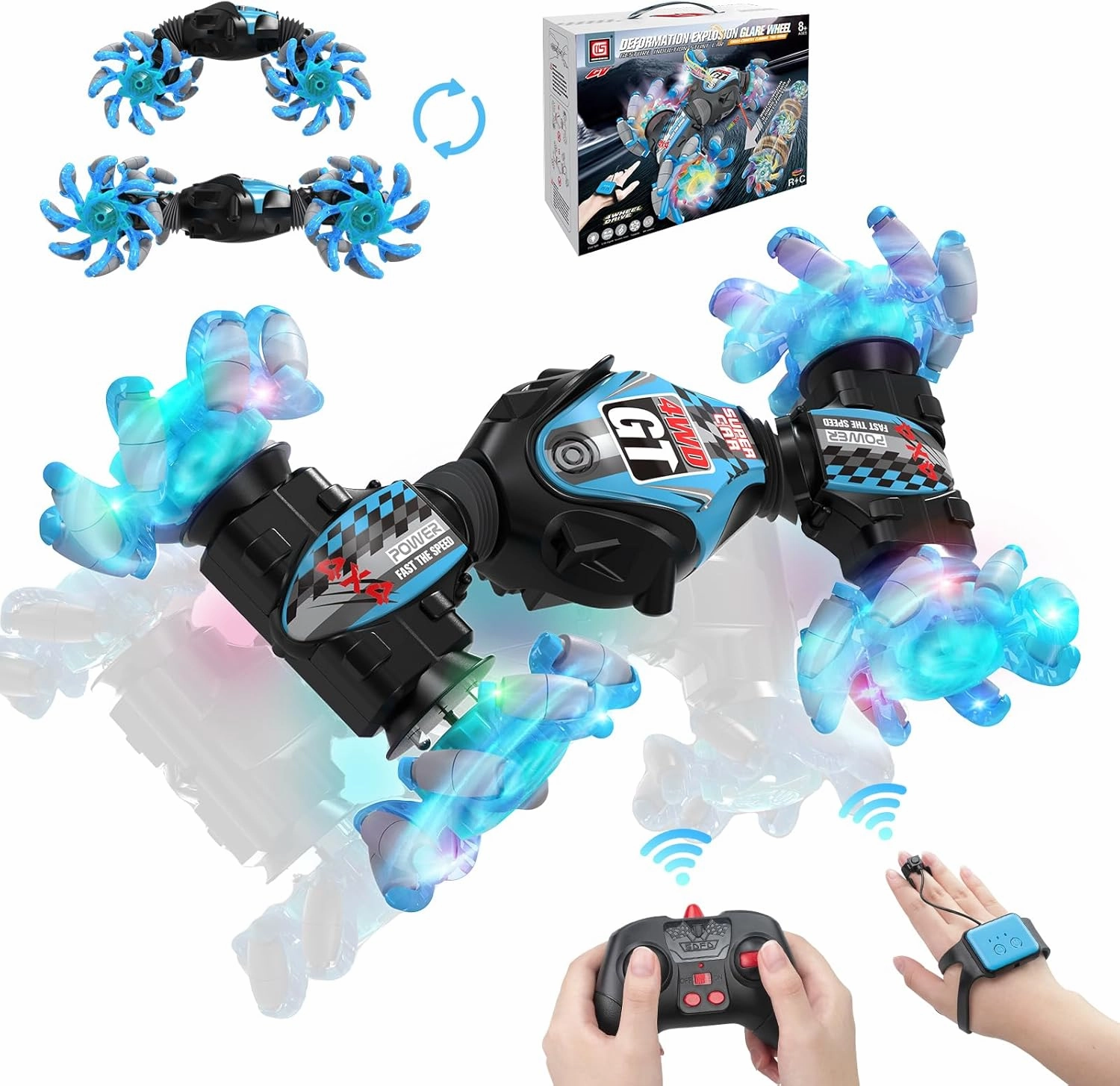 RC Stunt Car Transformer Toy Car Remote Control Stunt for Boy 8-12 Gesture Sensing Twist Car with Music Hand Controlled RC Car for Kids RC Drift Car