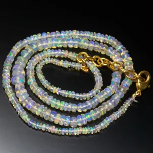 Ready to wear, 20 inch, 3-6mm, Natural Ethiopian Opal Smooth Rondelle Shape Gemstone Beaded Necklace