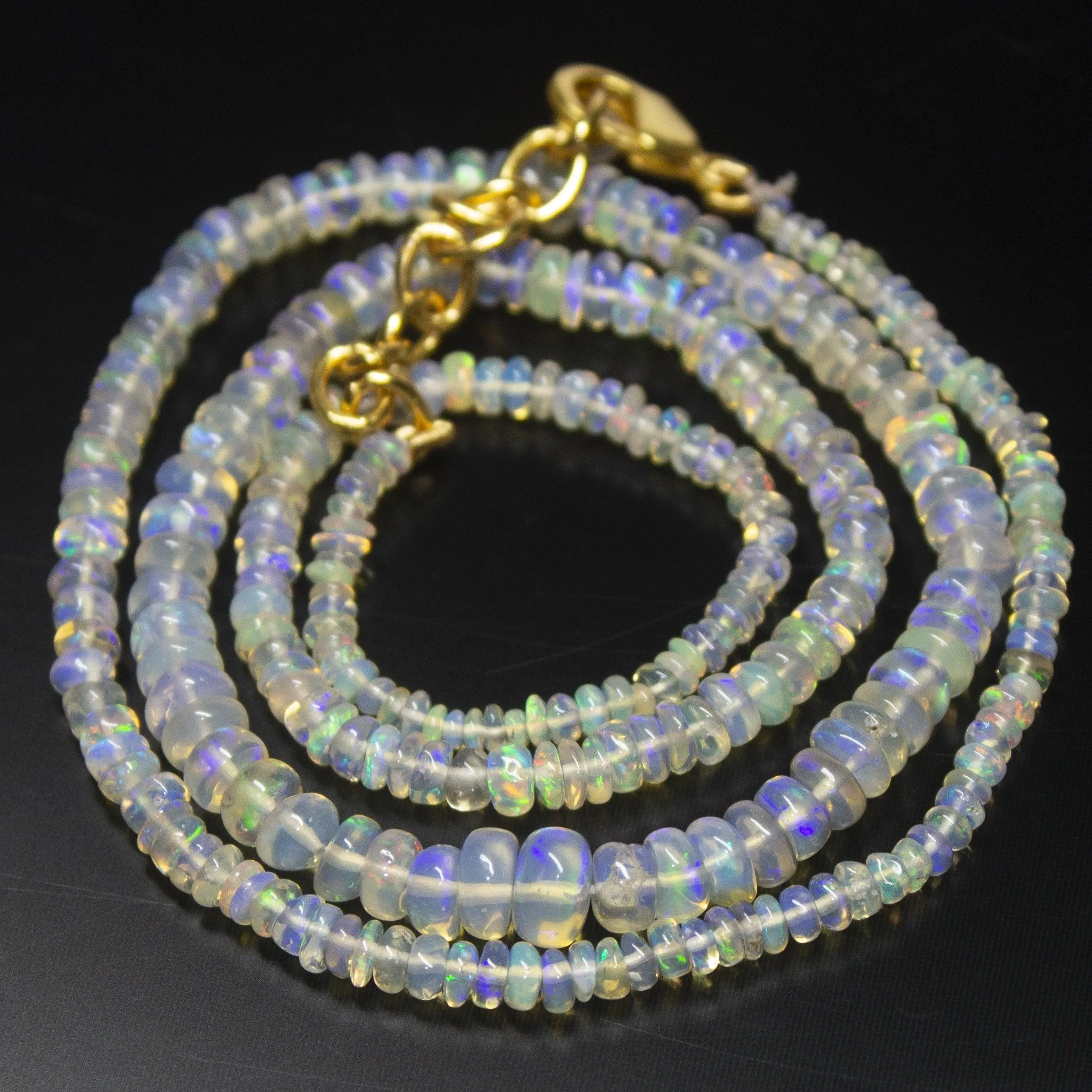 Ready to wear, 20 inch, 3-6mm, Natural Ethiopian Opal Smooth Rondelle Shape Gemstone Beaded Necklace