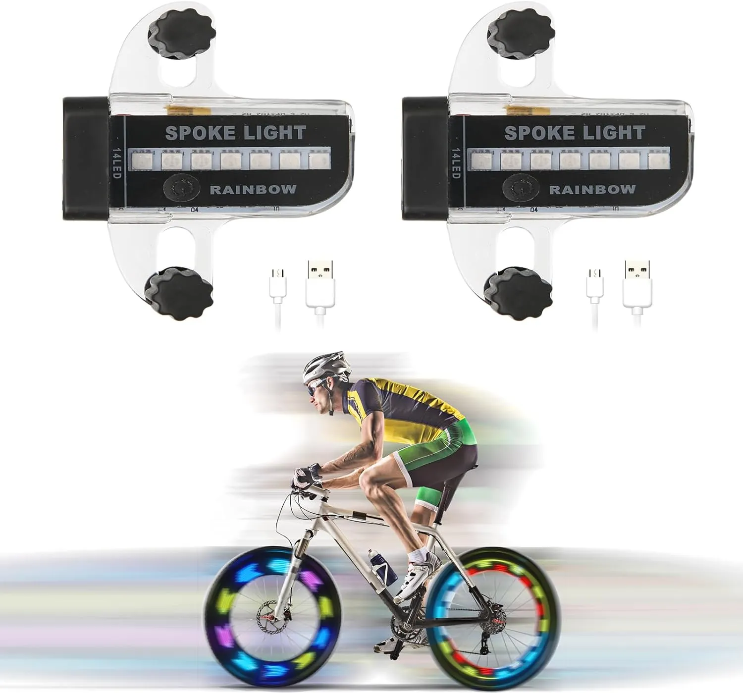Rechargeable Bike Wheel Spoke Lights Built-in Motion Sensor - Waterproof Led Bicycle Wheel Spoke Lights, 30 Patterns Night Riding Decoration and Safety for Kids and Adults Bicycles, 2 Pack