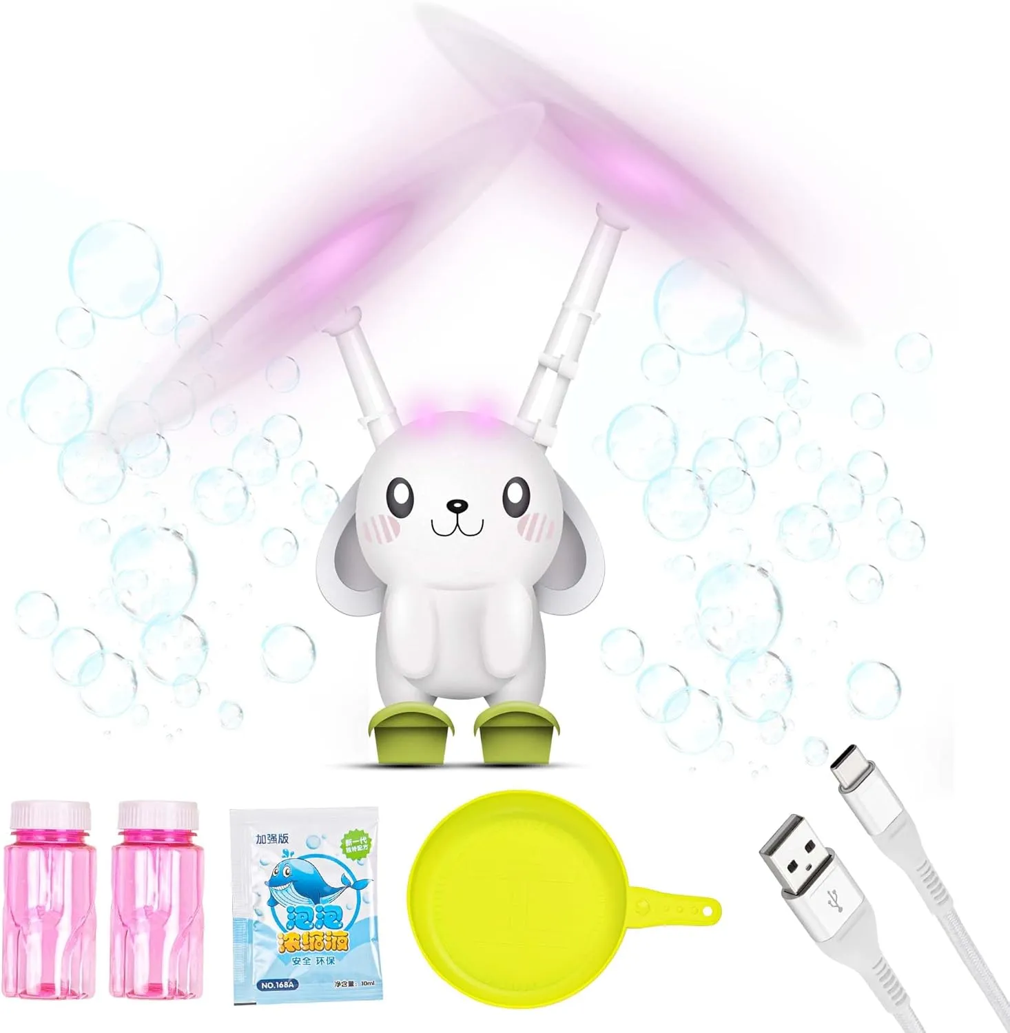 Rechargeable Bubble Machine Toy for Kids, LED Light up Bubble Blower for Indoor and Outdoor |Flying Bubble Toy for Birthday Gift, Sensor Control Bubble Toy| (Rabbit Style)