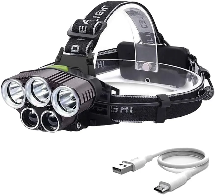 Rechargeable Headlamp,6 Mode 25000 High Lumen Bright 5 LED Head Lamp with Red White Light,IPX5 Waterproof Headlights,Head Lamps for Camping Running Fishing Hunting Hiking
