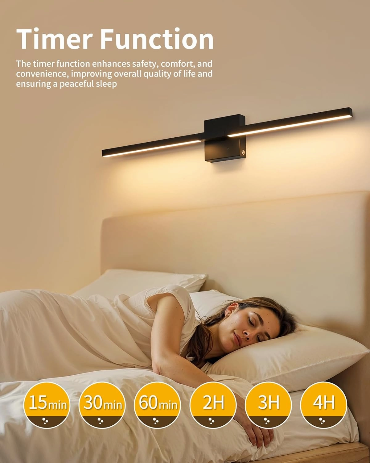 Rechargeable Battery Operated Wall Sconce Set of 2, 3000K-6000K Dimmable Wireless Wall Sconces with Remote Control, Modern LED Wall Light with Timer Function for Living Room, 24 Inch Black