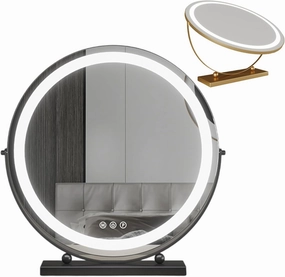 Rechargeable Double Sided Magnifying Mirror With 3 Colors, Lighted Makeup Mirror, Brightness Adjustable Magnification Cosmetic Light Up Mirror, 360°Swivel Rechargeable LED Magnifying Mirror(Black,40cm