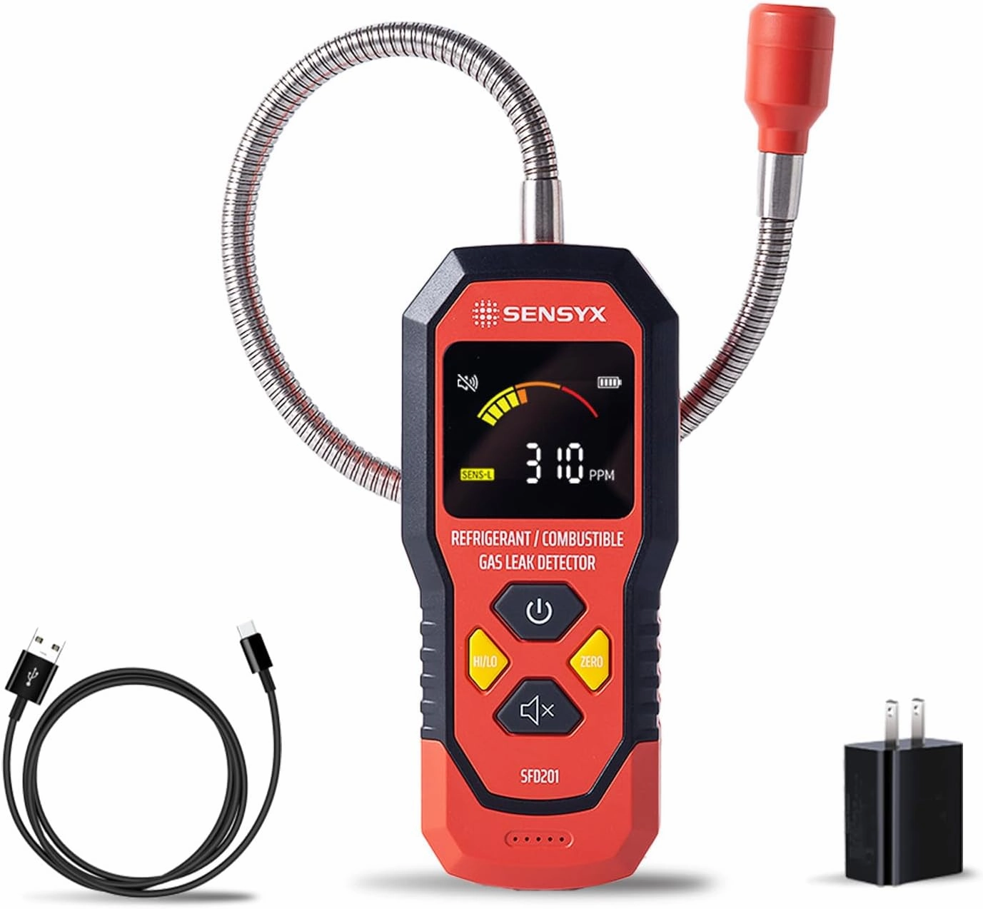 Rechargeable HVAC Refrigerant Leak Detector, Halogen Freon Sniffer, Air Conditioning Detection, Automotive Gas Finder (SFD201 Refrigerant&Combustible Gas Detector)