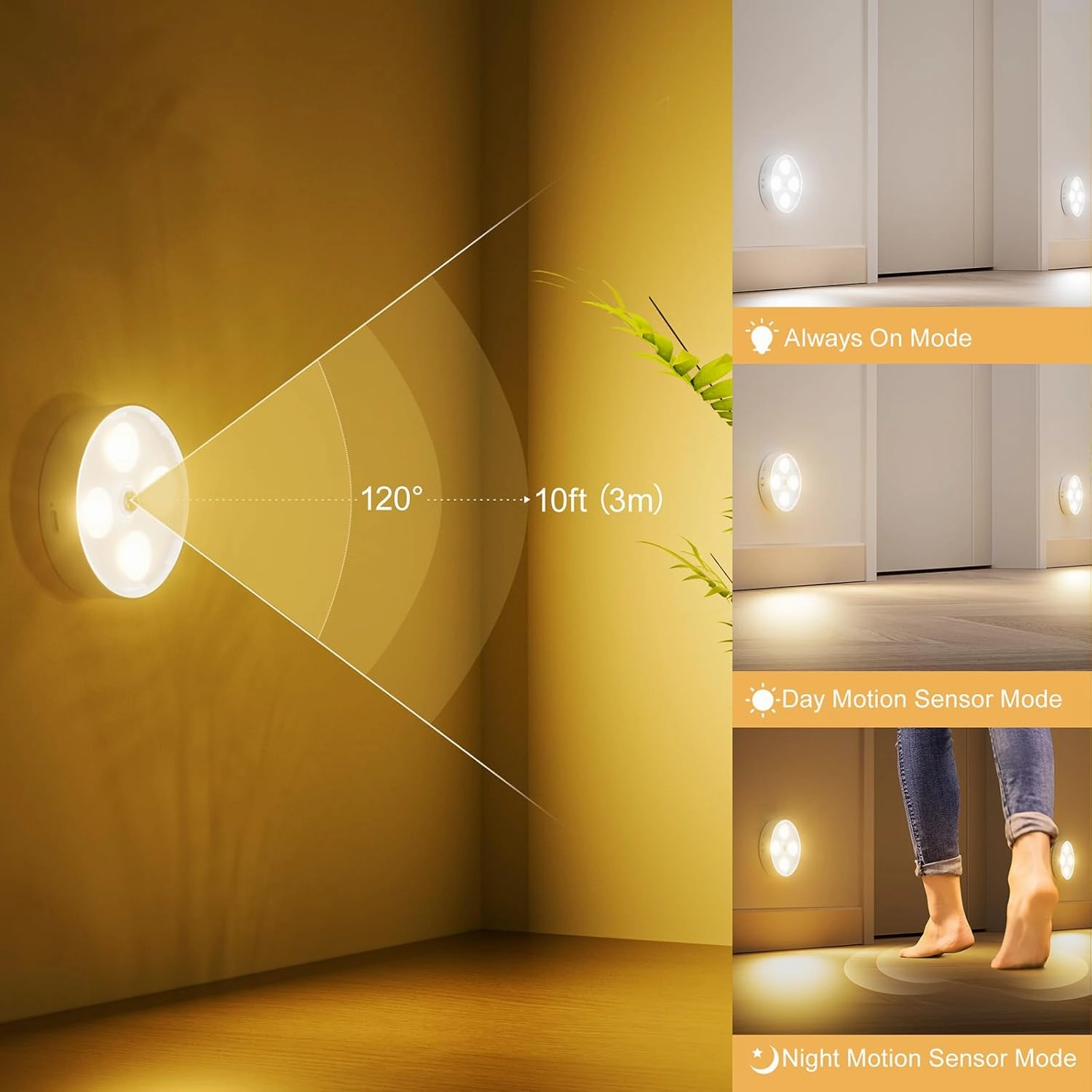Rechargeable Puck Lights with Remote, 1500mAh Motion Sensor Night Light, 3 Color Temps & Dimmable Stair Lights Indoor, Wireless Stick on Light for Closet, Cabinet, Counter, Bedroom, Kitchen, 4 Pack
