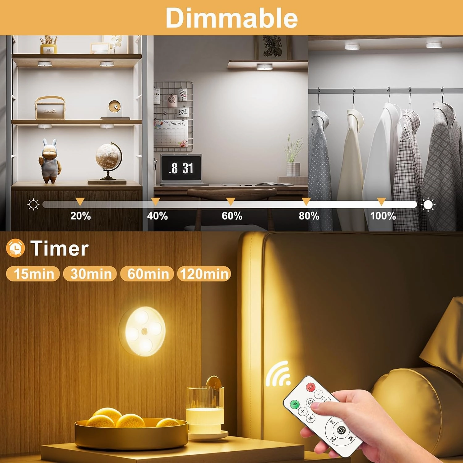 Rechargeable Puck Lights with Remote, 1500mAh Motion Sensor Night Light, 3 Color Temps & Dimmable Stair Lights Indoor, Wireless Stick on Light for Closet, Cabinet, Counter, Bedroom, Kitchen, 4 Pack