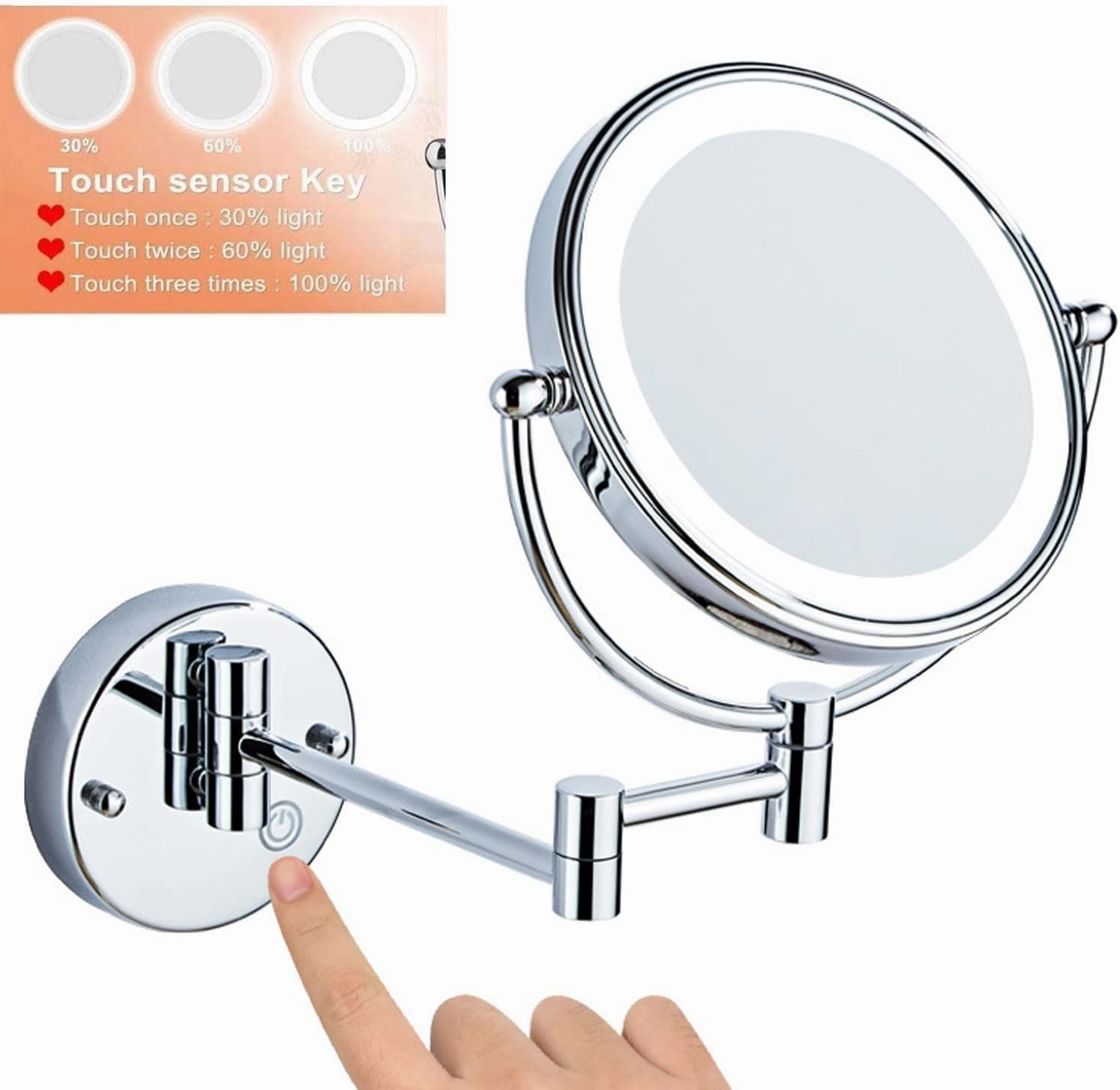 Rechargeable Wall Mounted Makeup Mirror with Lights, Double-Sided 1X/10X Magnifying Mirror, 360° Swivel Extendable LED Bathroom Vanity MirrorBrass,10x