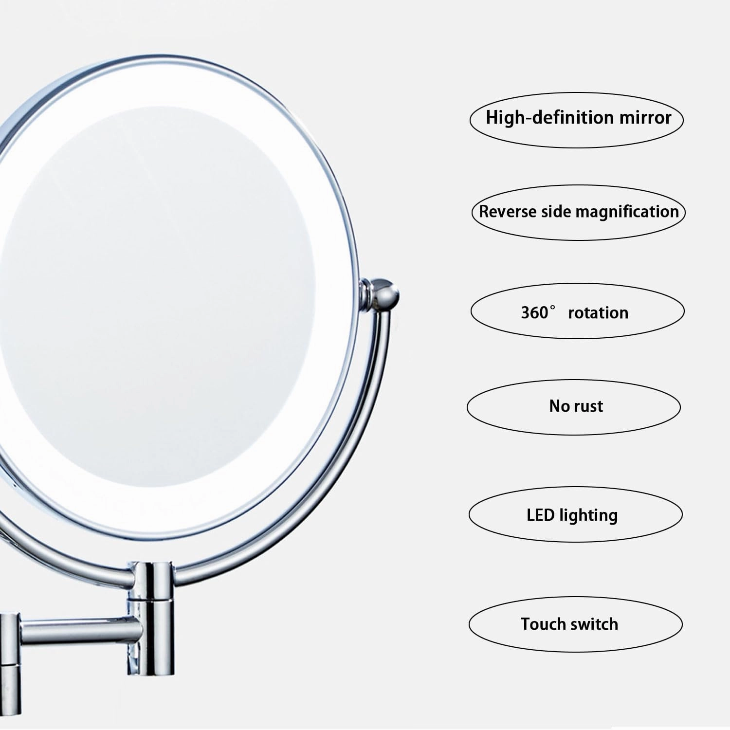 Rechargeable Wall Mounted Makeup Mirror with Lights, Double-Sided 1X/10X Magnifying Mirror, 360° Swivel Extendable LED Bathroom Vanity MirrorBrass,10x